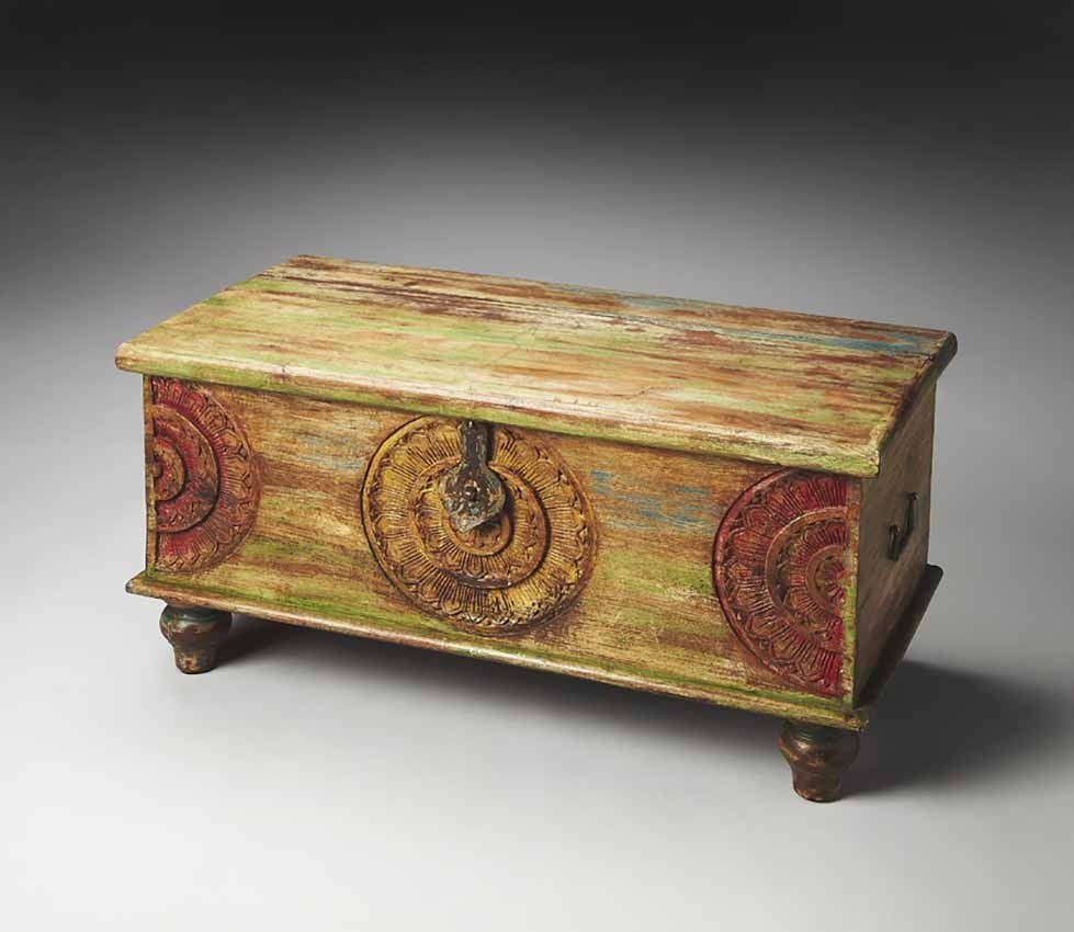 Distressed carved wood trunk coffee table butler 3140290 1