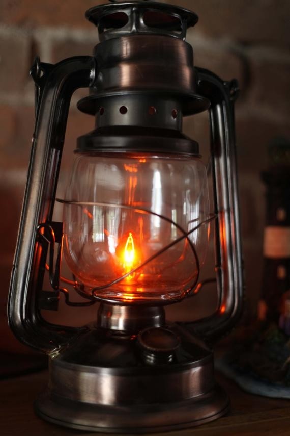 Electric hurricane lantern rustic copper table lamp 1
