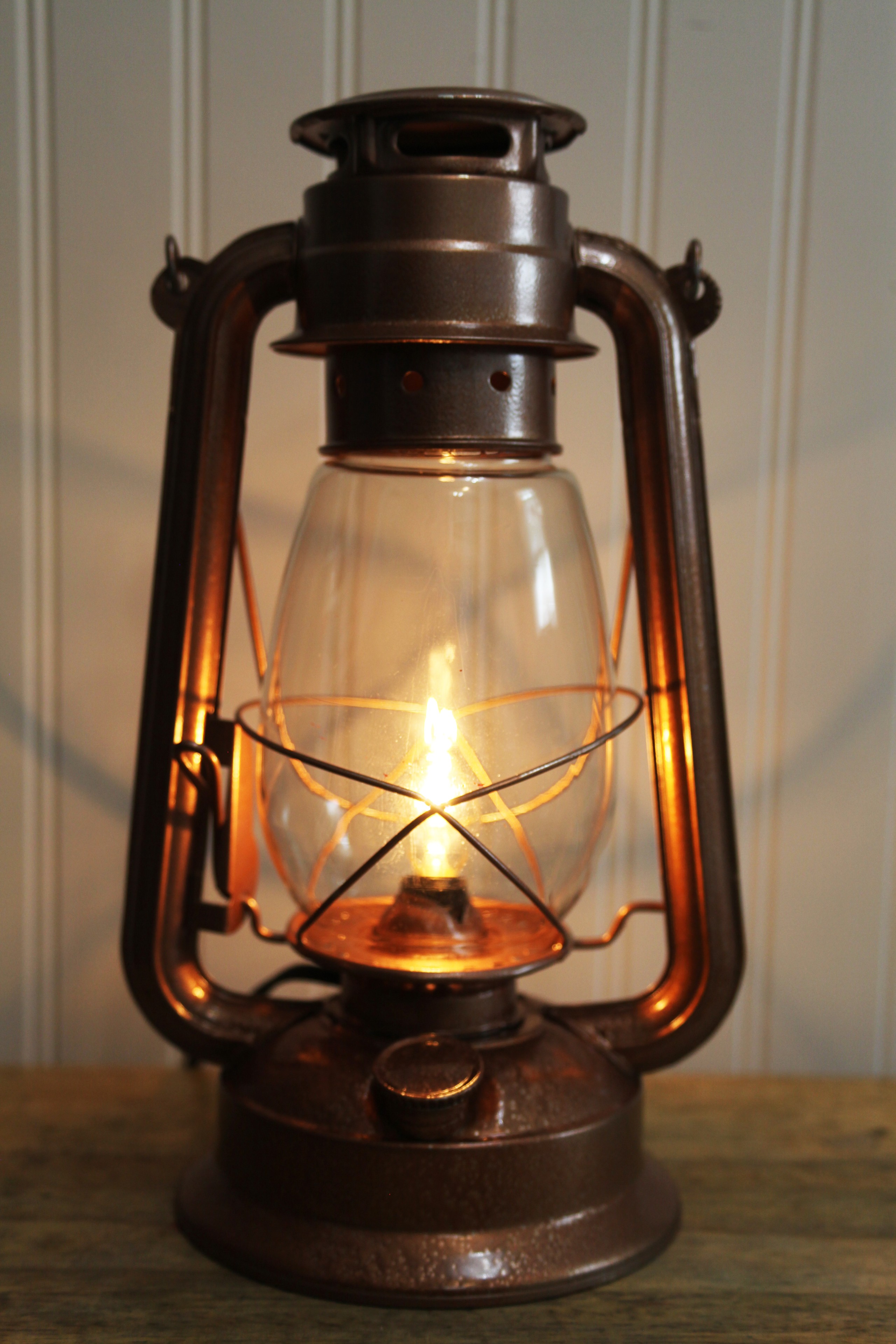 Electric lantern table lamp copper finish dimmer switch