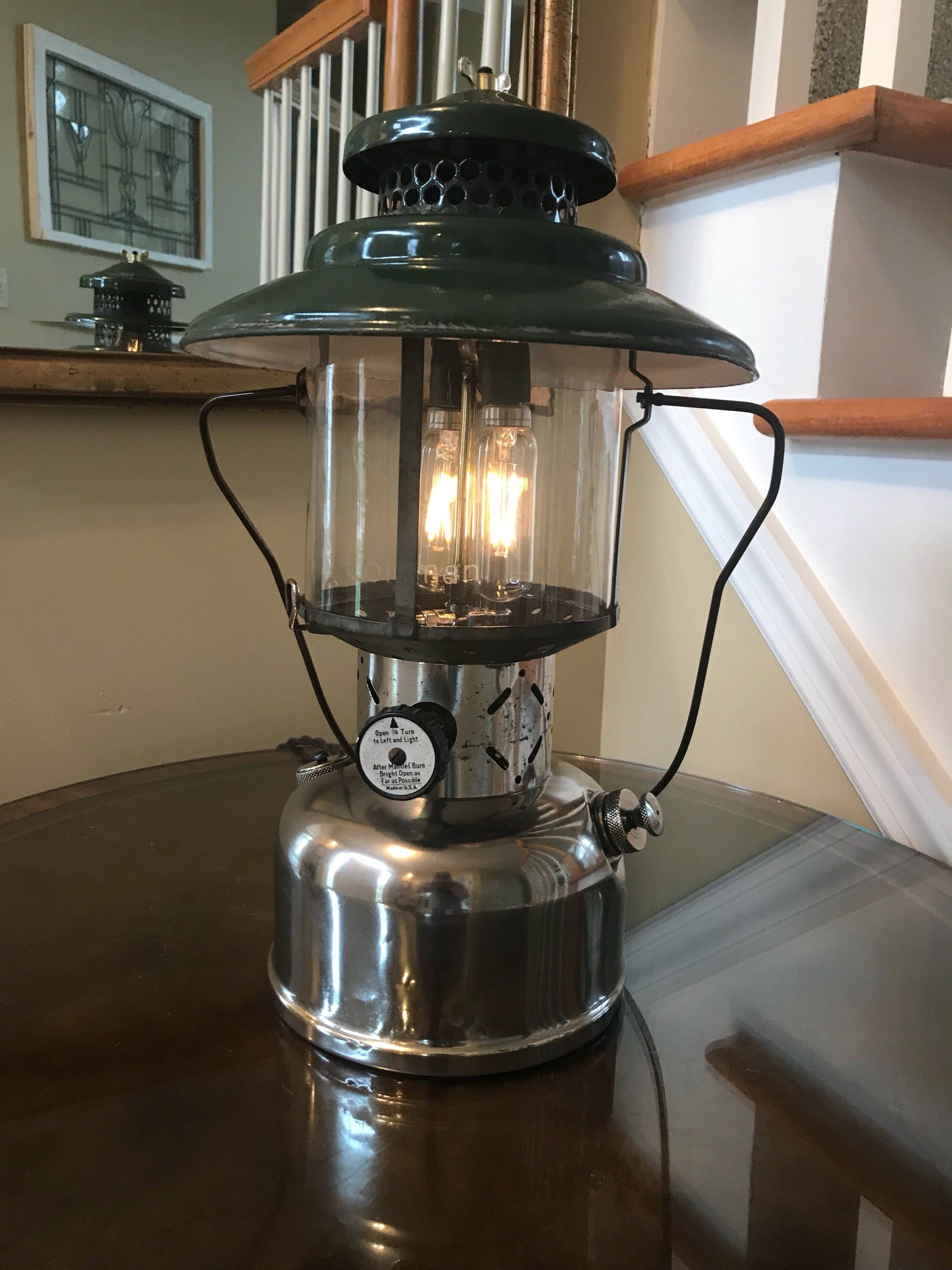 Electric rustic coleman lantern table lamp with touch