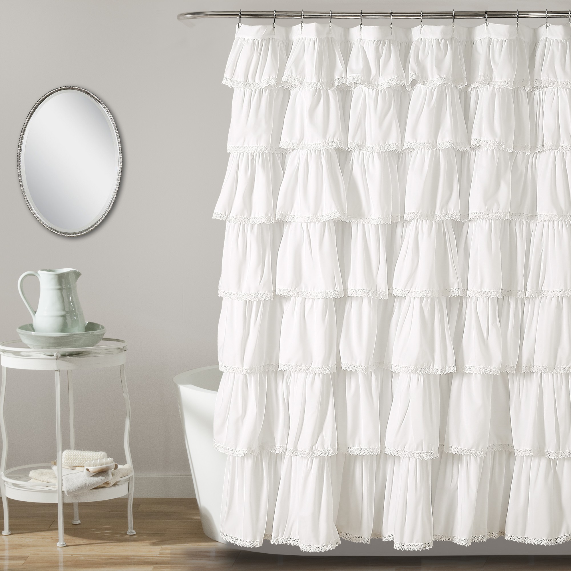 Elegant White Lace Ruffle Bathroom Shower Curtain