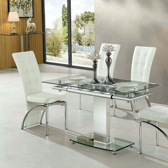 Enke extending dining table in clear glass and chrome