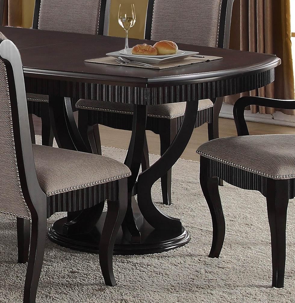 Formal black finish grey fabric dining table set 7pcs