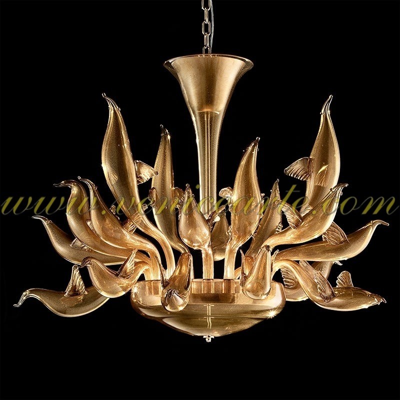 Golden birds murano glass chandelier