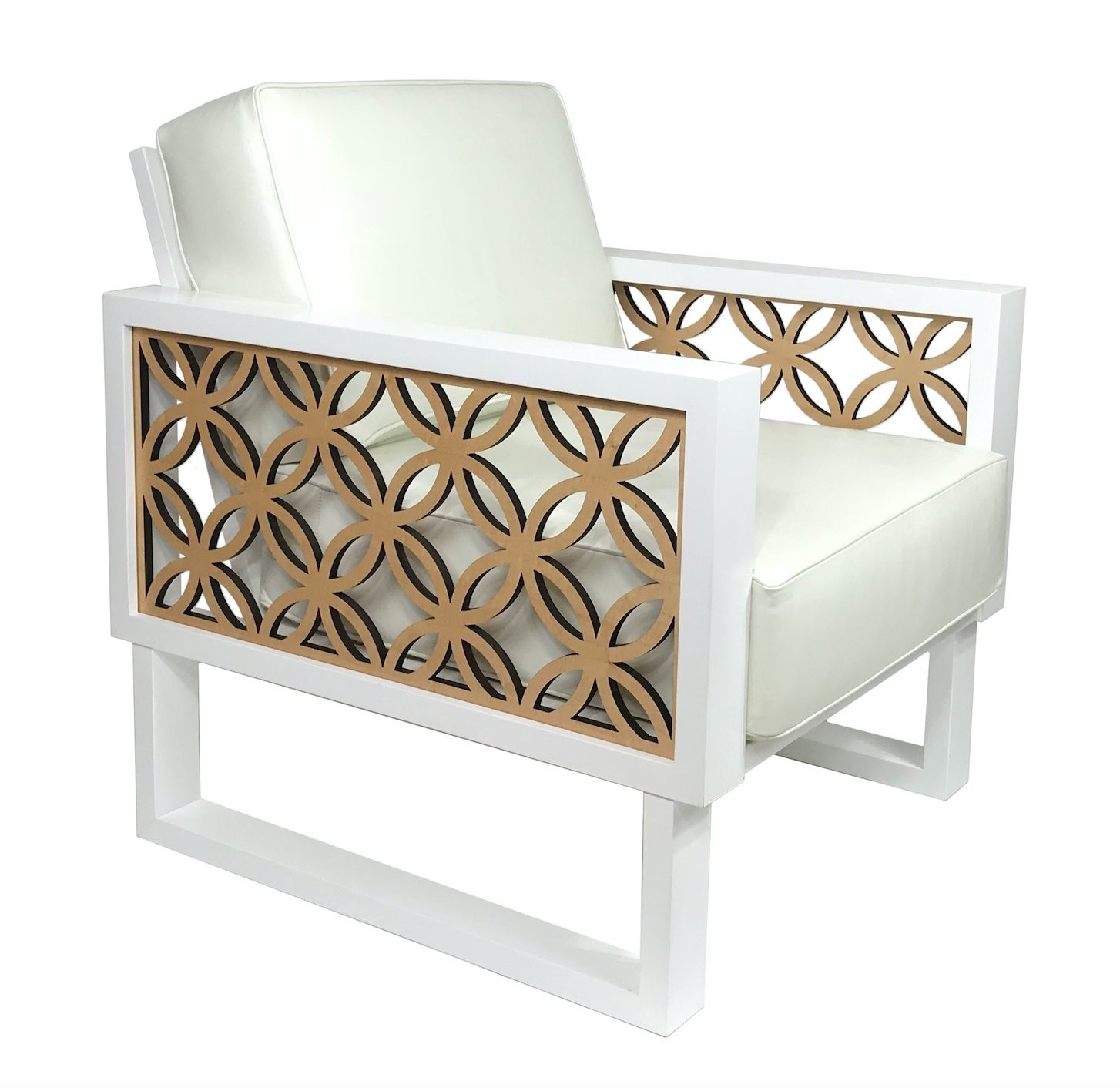 Interlaced circles white leather lounge chair twist modern