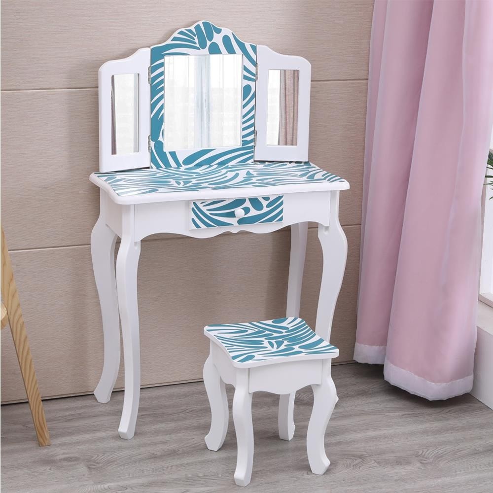 Kids little princess girls vanity table set w drawer and