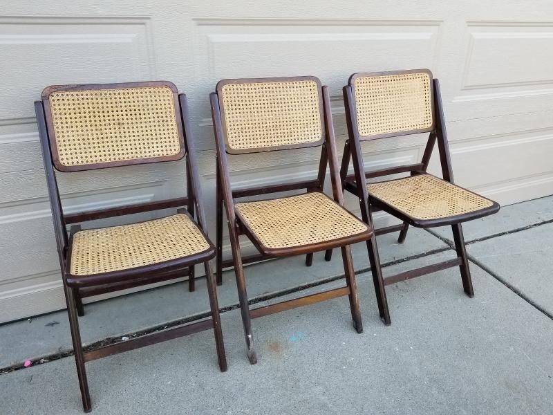 Lot of 3 vintage japan wood folding chairs