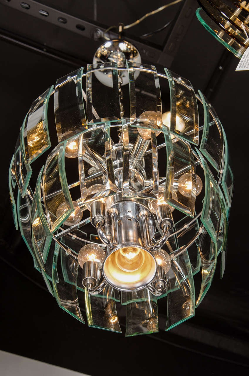 Mid century modernist two tier beveled glass chandelier by 1