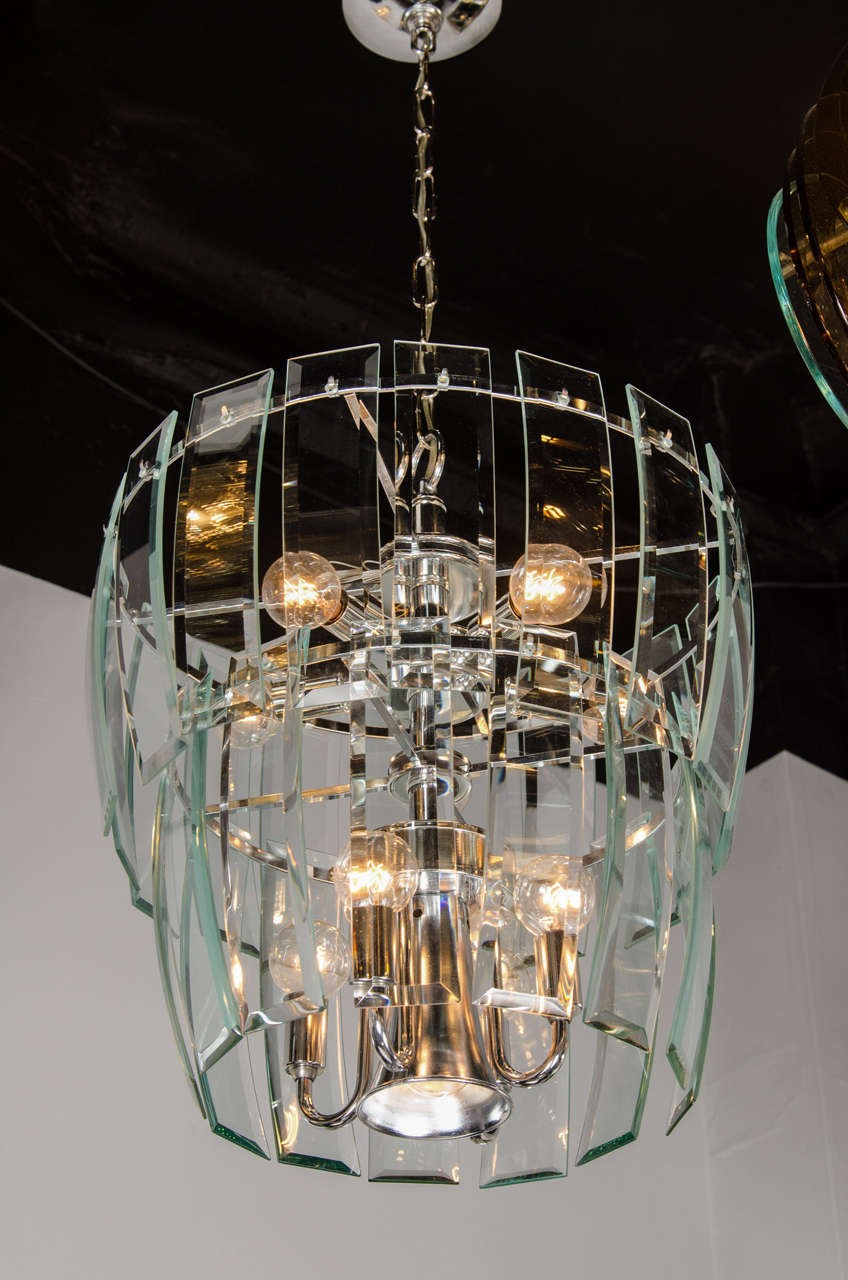 Mid century modernist two tier beveled glass chandelier by 3