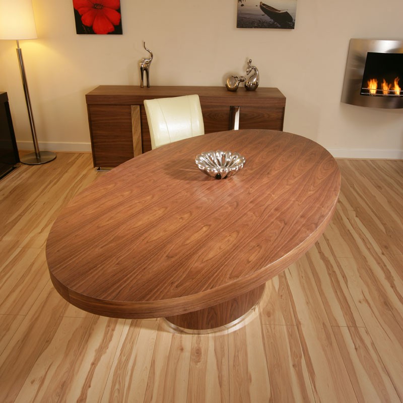 Modern solid luxury large oval walnut wood dining or