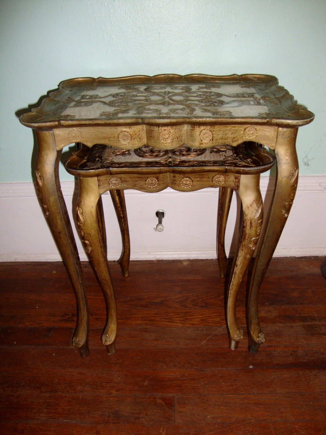 Pair of vintage italian nesting tables florentine gold side