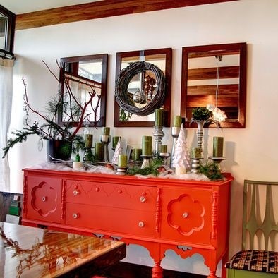 Red buffet table like the pop of color shabby chic