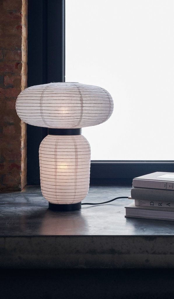 Rice paper and oak table lamp designed for tradition by
