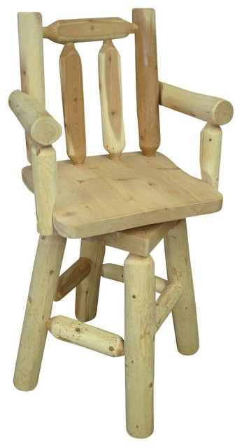 Rustic white cedar log backed bar stool with arms rustic