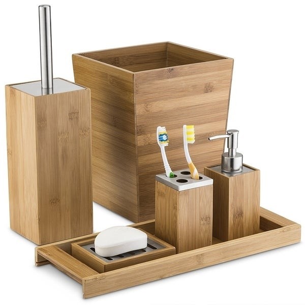 Shop natural wood 6 piece bath accessory collection on