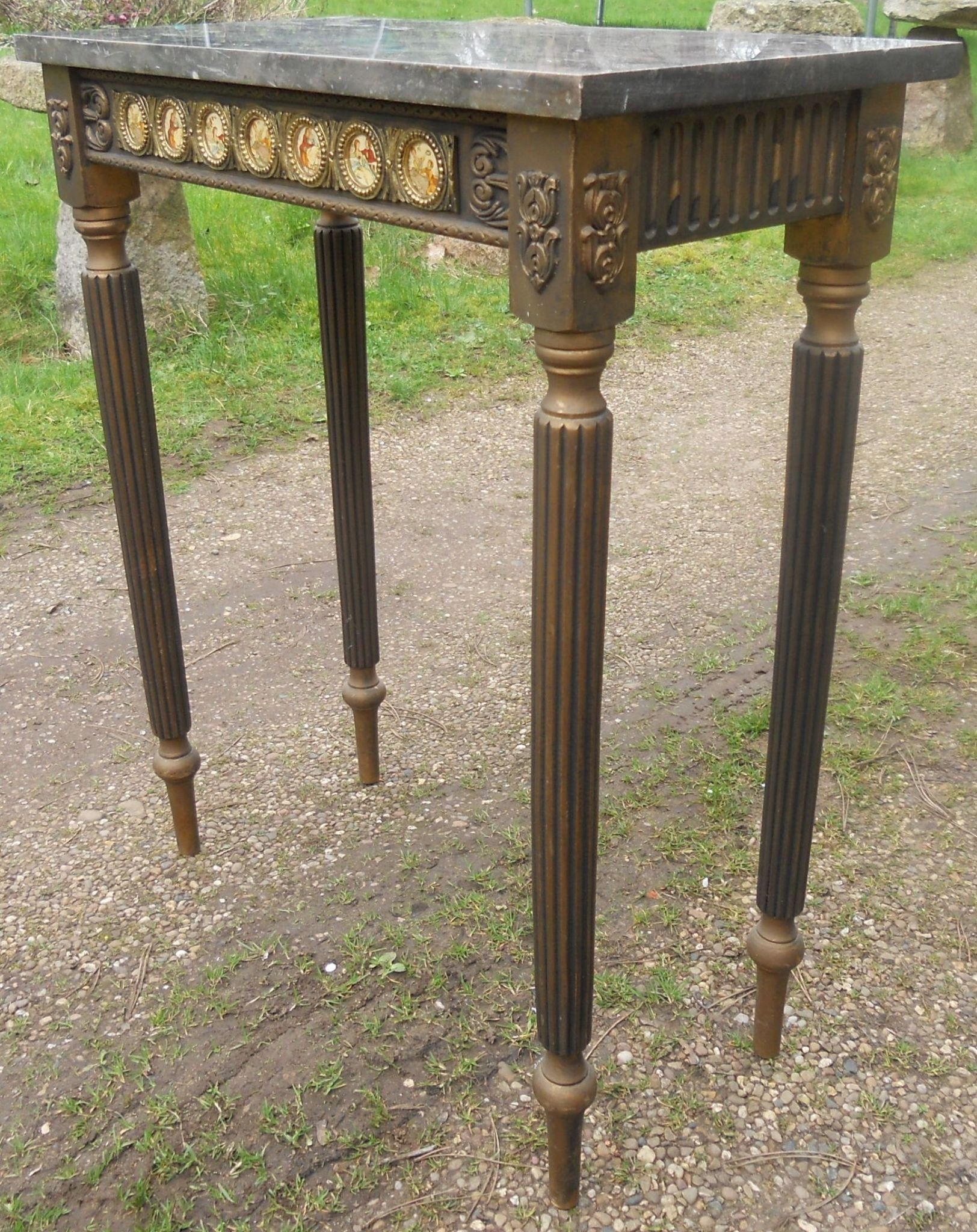 Small marble top gilt console table