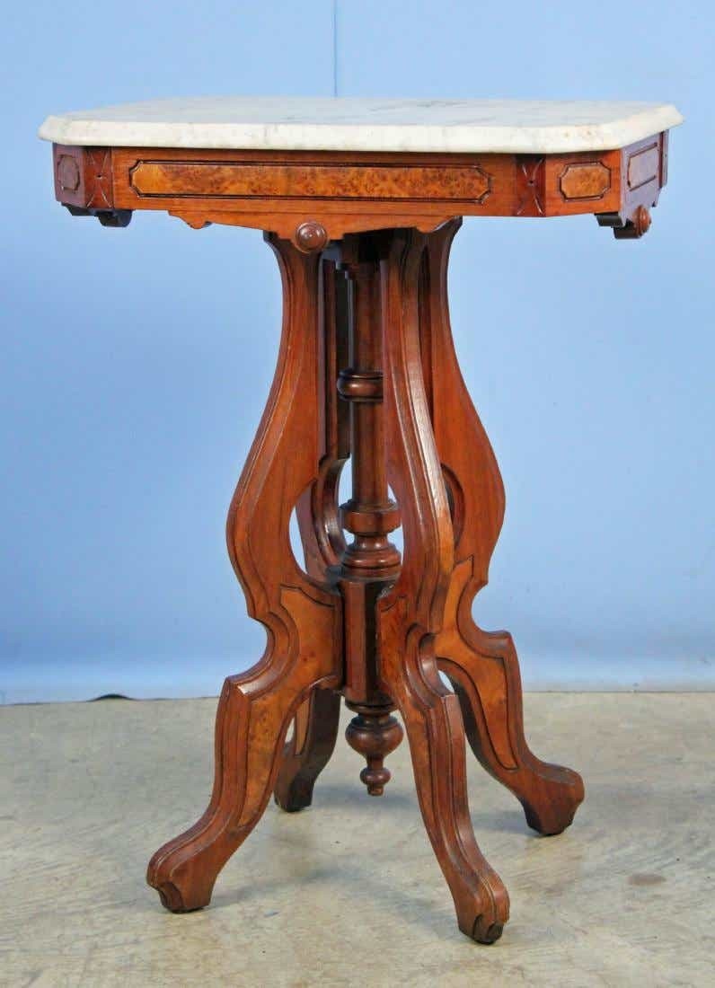 Small walnut marble top table 28 5 high