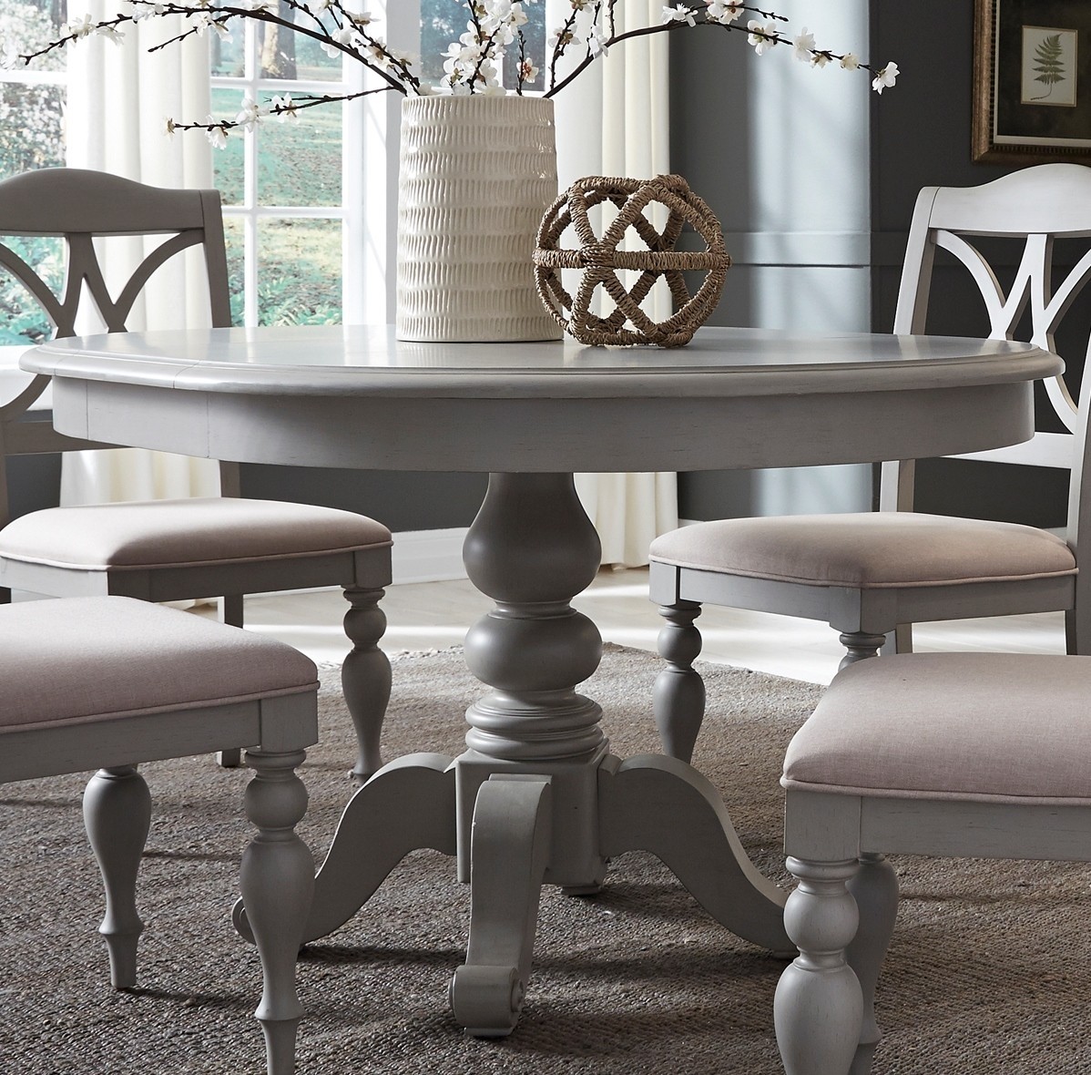 Summer house dove grey round extendable dining table from
