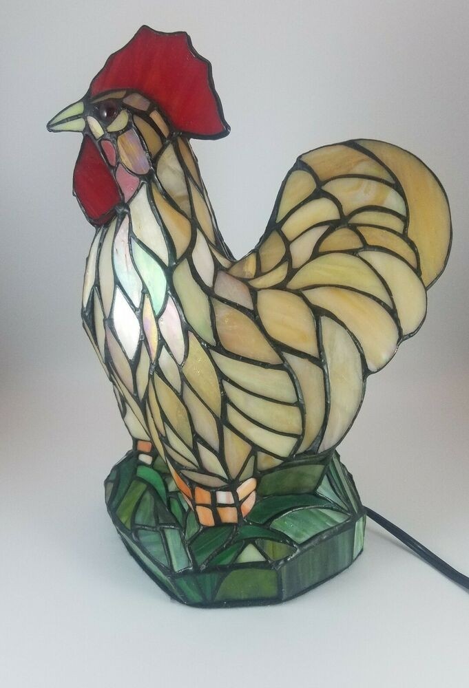Tiffany style stained glass rooster vintage lamp 14 tall