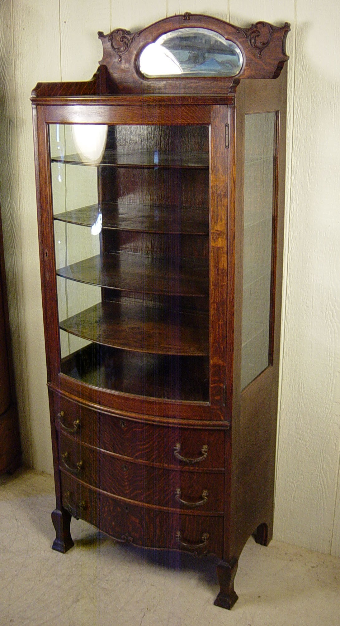 Very rare small oak curio cabinet with 3 drawers 1