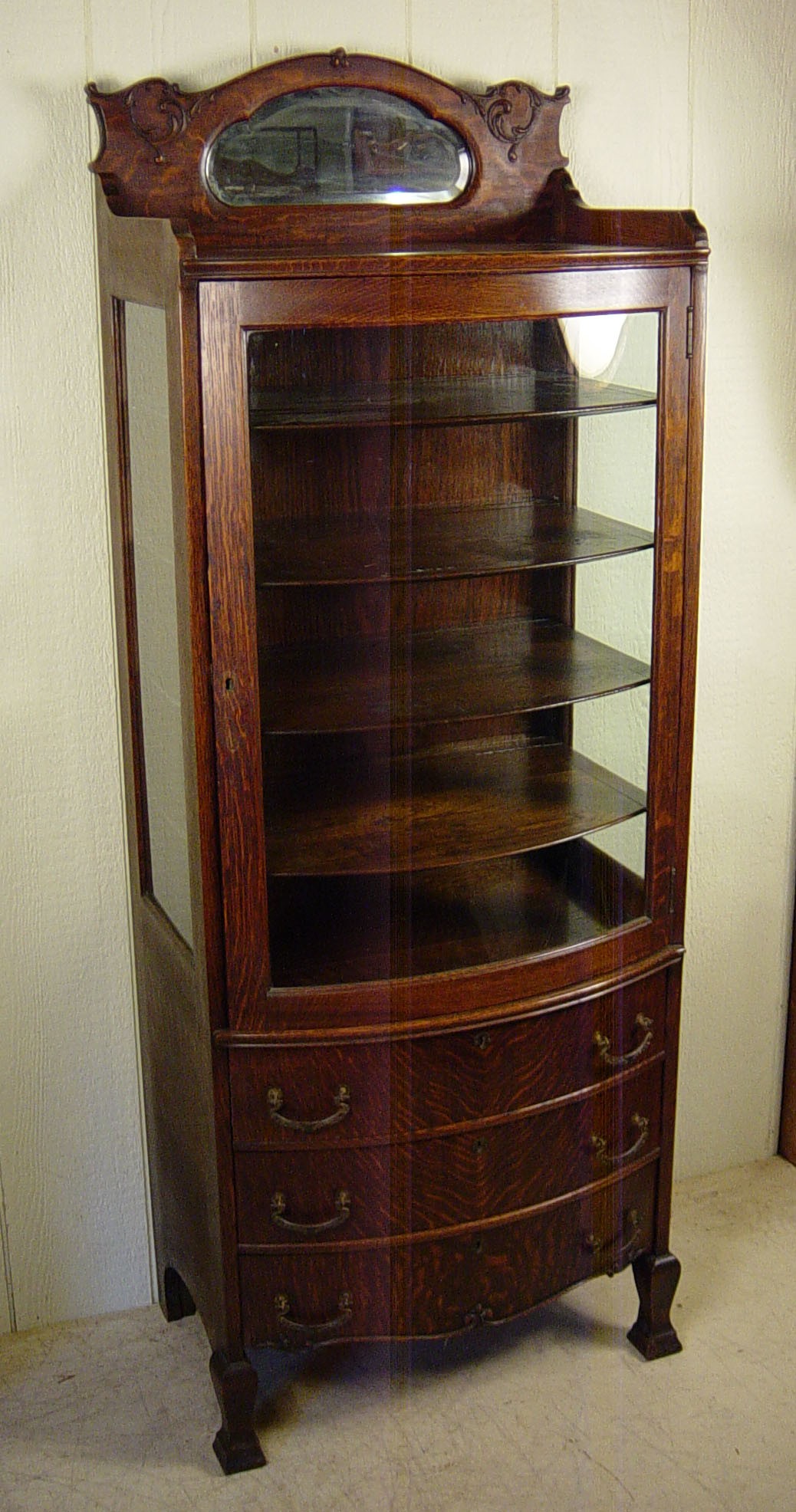 Very rare small oak curio cabinet with 3 drawers 3