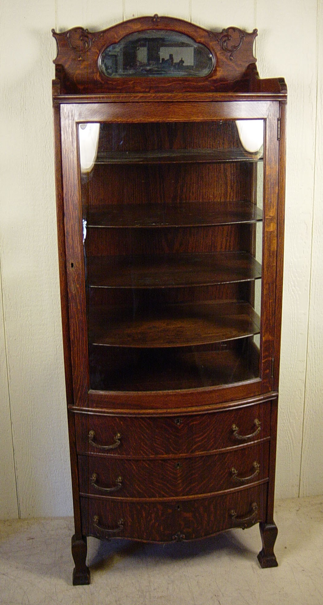 Very rare small oak curio cabinet with 3 drawers 4