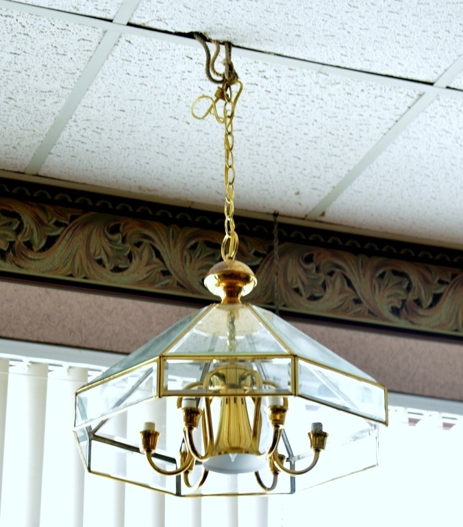 Vintage brass beveled glass chandelier