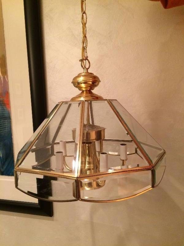 Vintage brass beveled glass gold dome octagon dining 6 arm