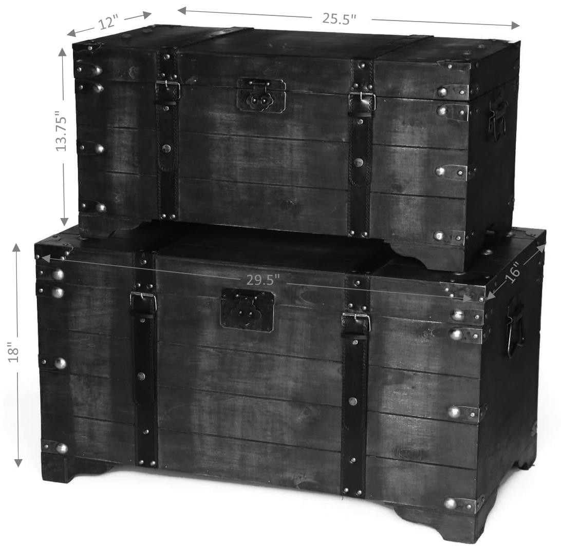 Vintiquewise distressed black large wooden storage trunk 2