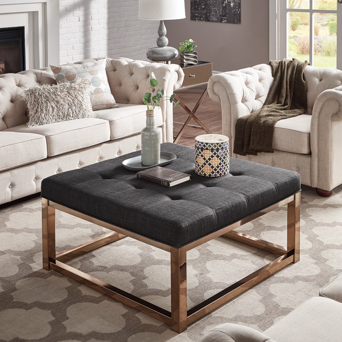 Weston home libby dimpled tufted cushion ottoman coffee 2