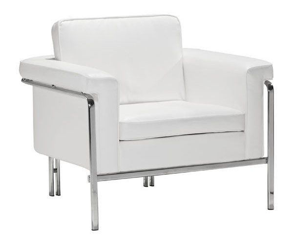 White leather contemporary chair with chrome legs and