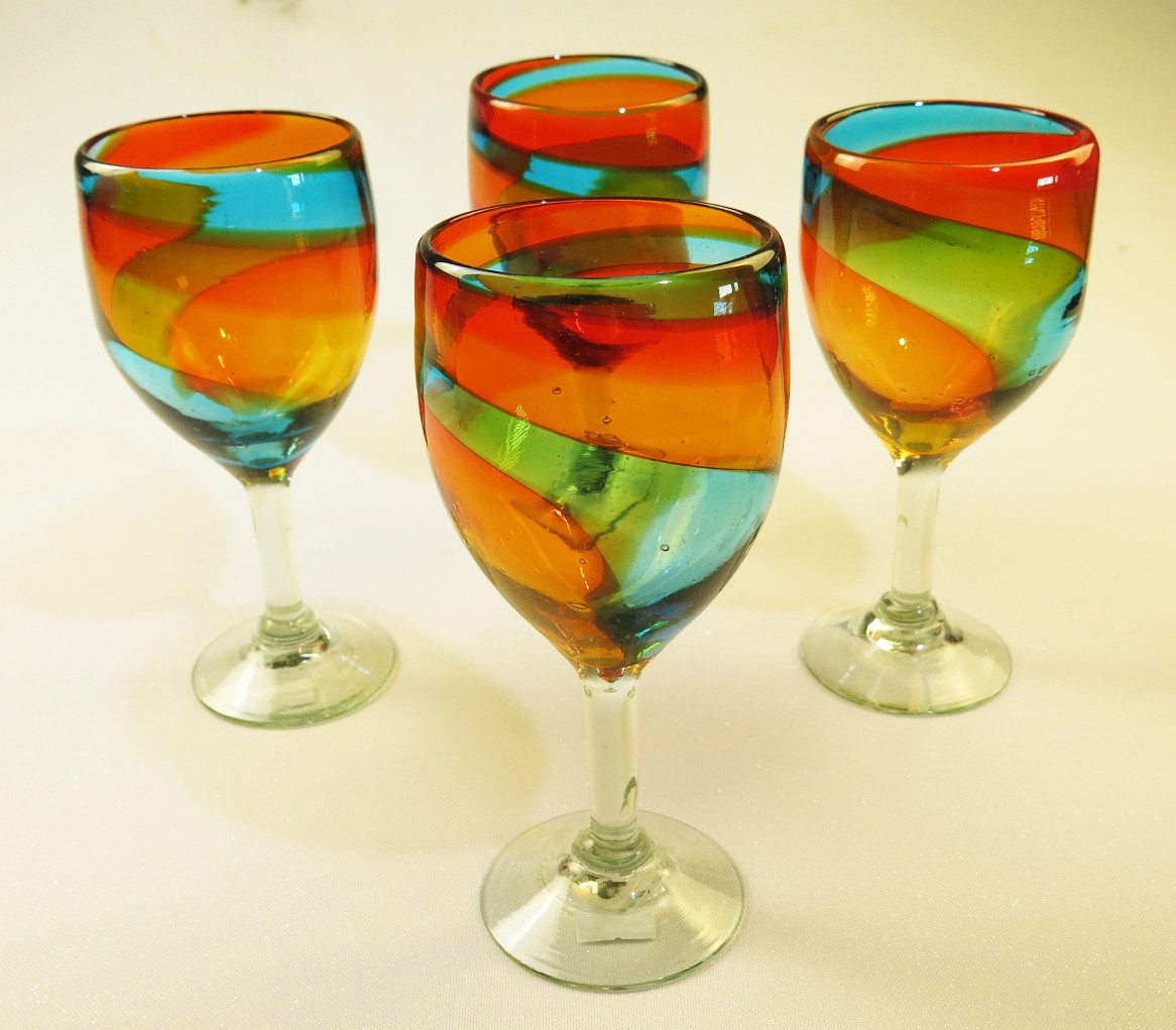"SORRENTO" CHAMPAGNE FLUTES VENETIAN GLASSWARE SET/2 TURQUOISE & YELLOW 
