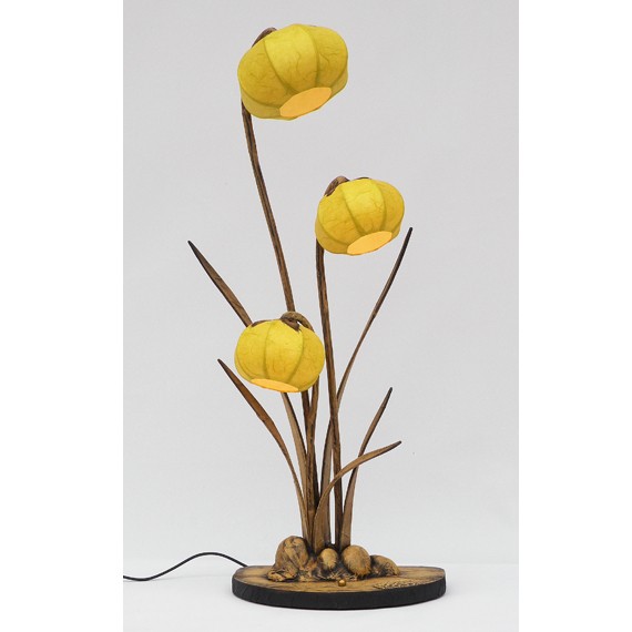 Yellow rice paper table lamp with daffodil flower design