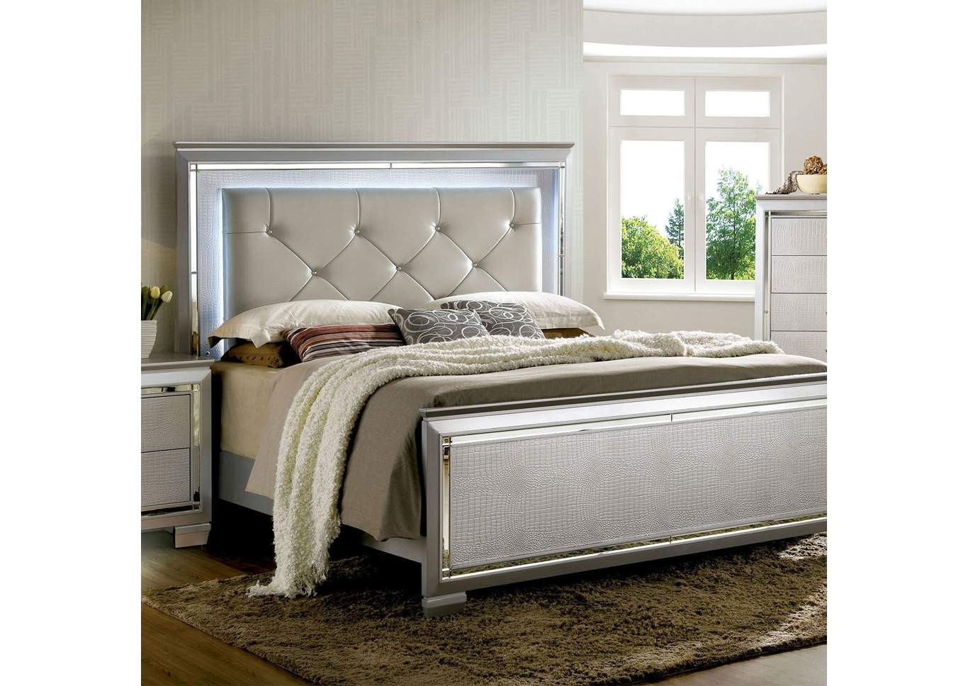 279196 bellanova silver upholstered panel eastern king bed