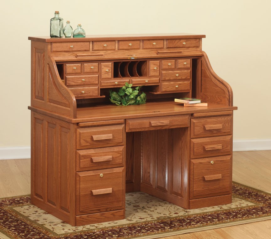 56 inch traditional computer roll top desk ohio hardwood