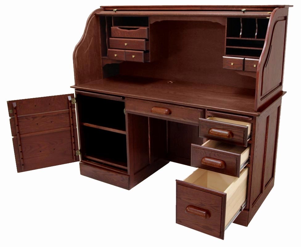 60 w solid oak rolltop computer desk in cherry finish
