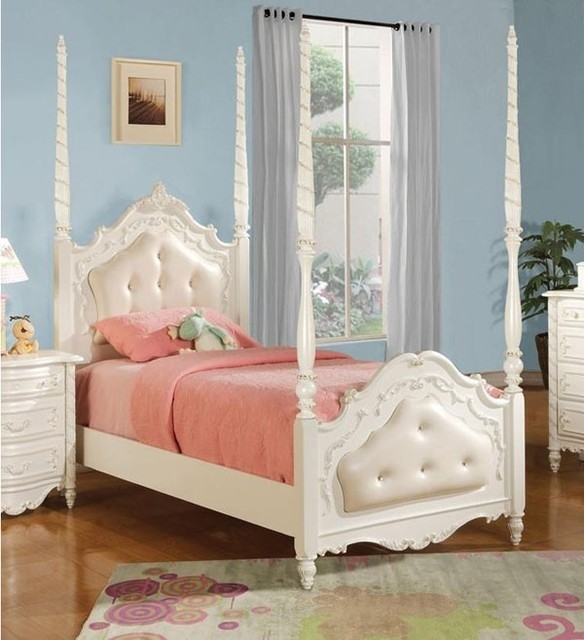 Acme furniture pearl white finish twin poster bed with