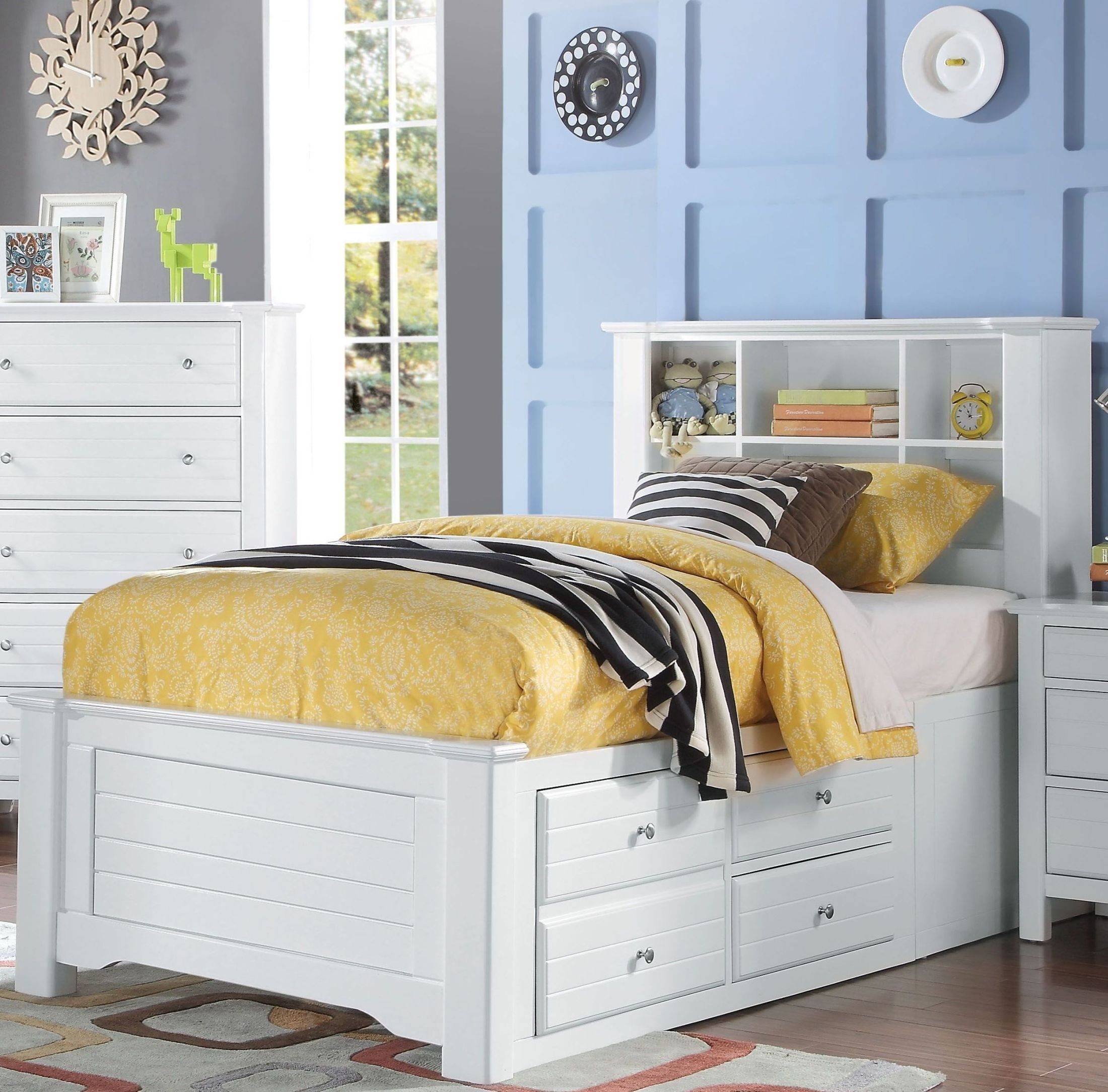 Acme mallowsea white twin bookcase storage bed mallowsea