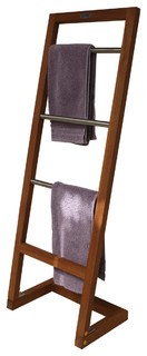 Angled teak stainless towel stand contemporary towel