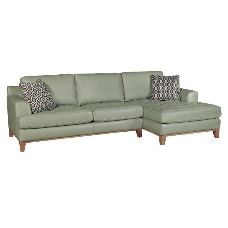 Aqua green leather 2 piece sectional sofa with raf chaise