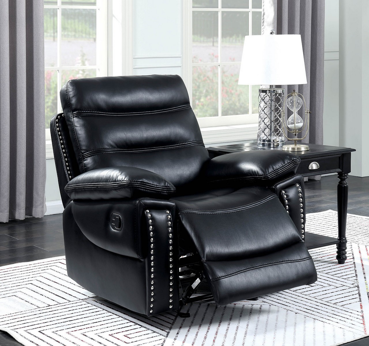 Artemis contemporary black faux leather recliner with 1