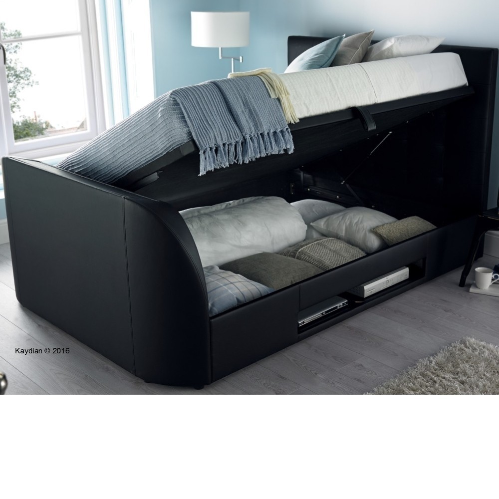 Barnard black leather tv ottoman storage bed frame 4ft6