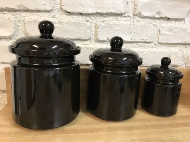 Black Kitchen Canisters Ideas On Foter   Black Ceramic Canisters With Lids Set Of 3 J00001 Ebay 