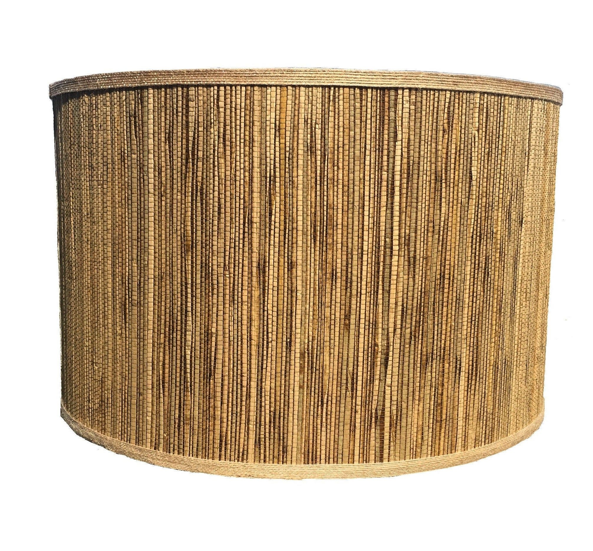 Brown seagrass drum lamp shade with natural jute medium