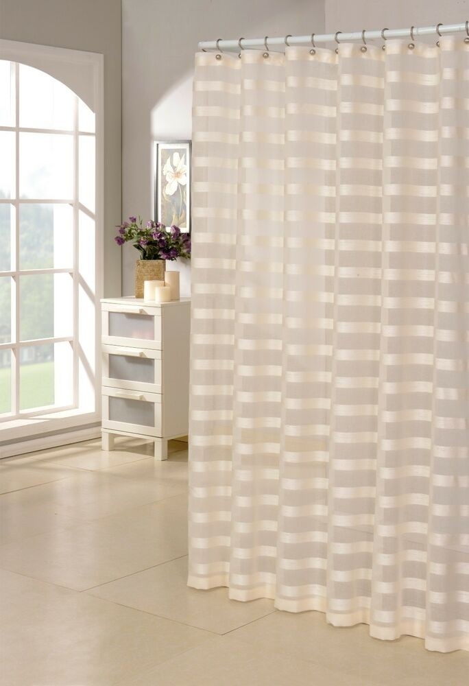 Capri ivory sheer faux linen fabric shower curtain duck