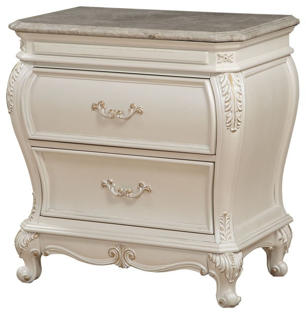 Chantelle nightstand with granite top pearl white