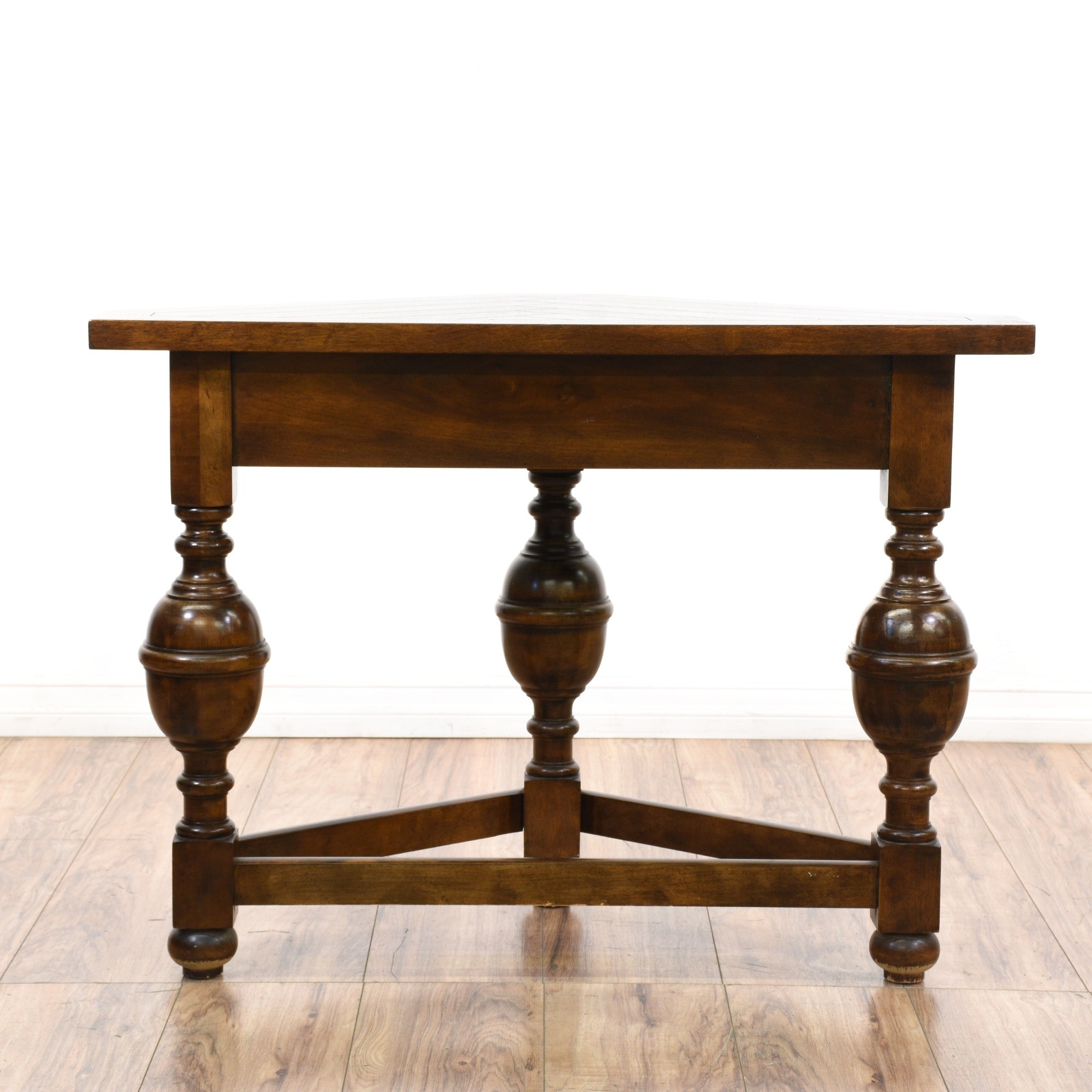 Cherry turned spindle corner console table loveseat