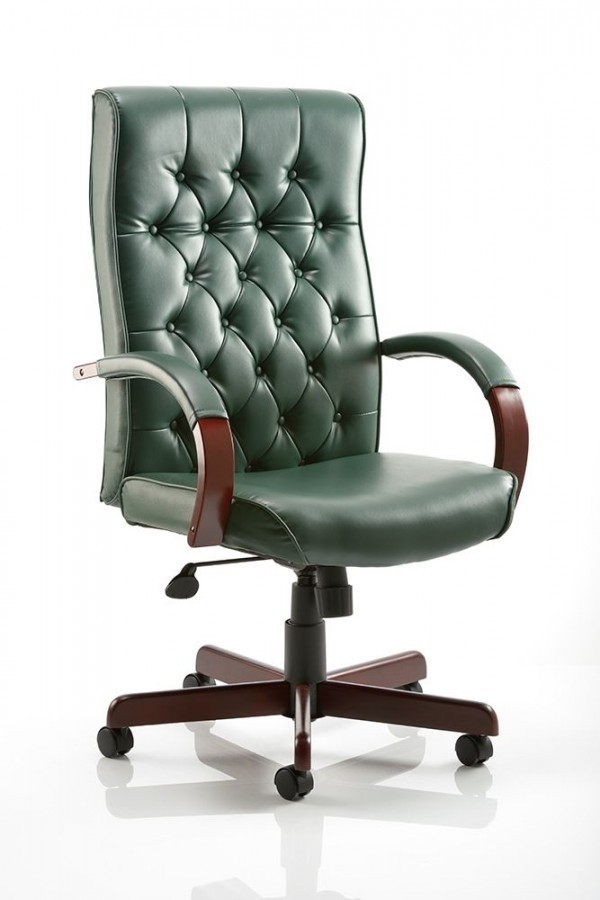 Chesterfield leather office chair green 1