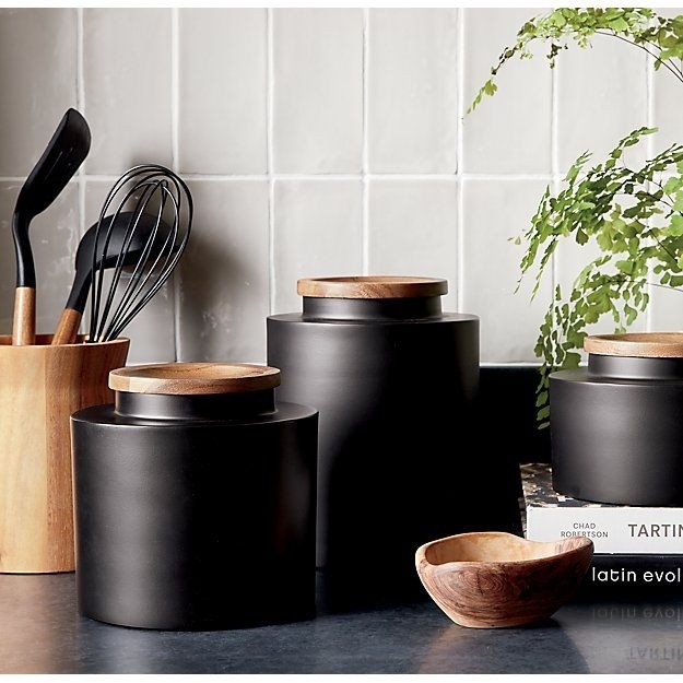 Clark matte black canisters crate and barrel black