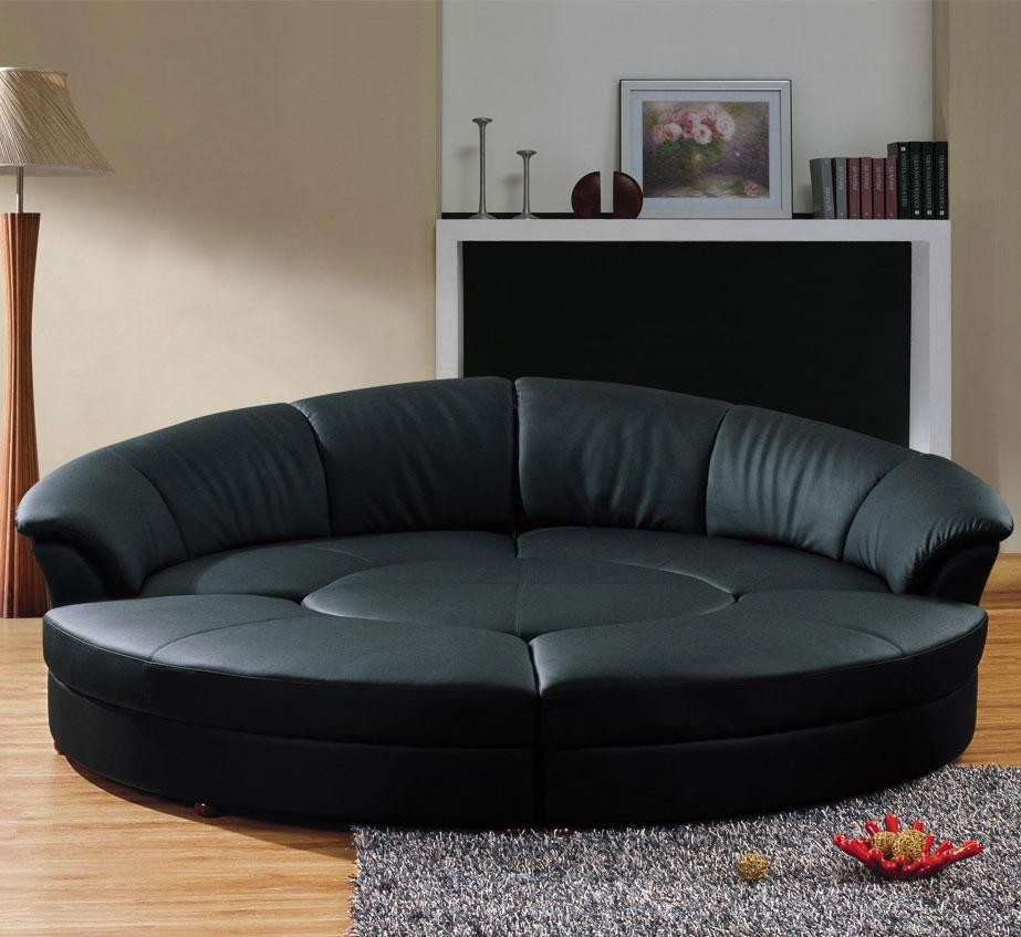 Contemporary circle black leather sectional sofa set with